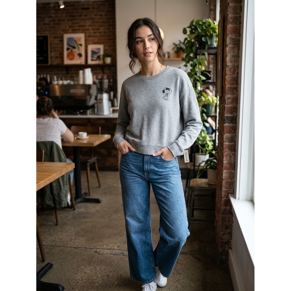 Madewell x Peanuts Joe Cool Snoopy Sweatshirt Gray Cotton French Terry M F1613